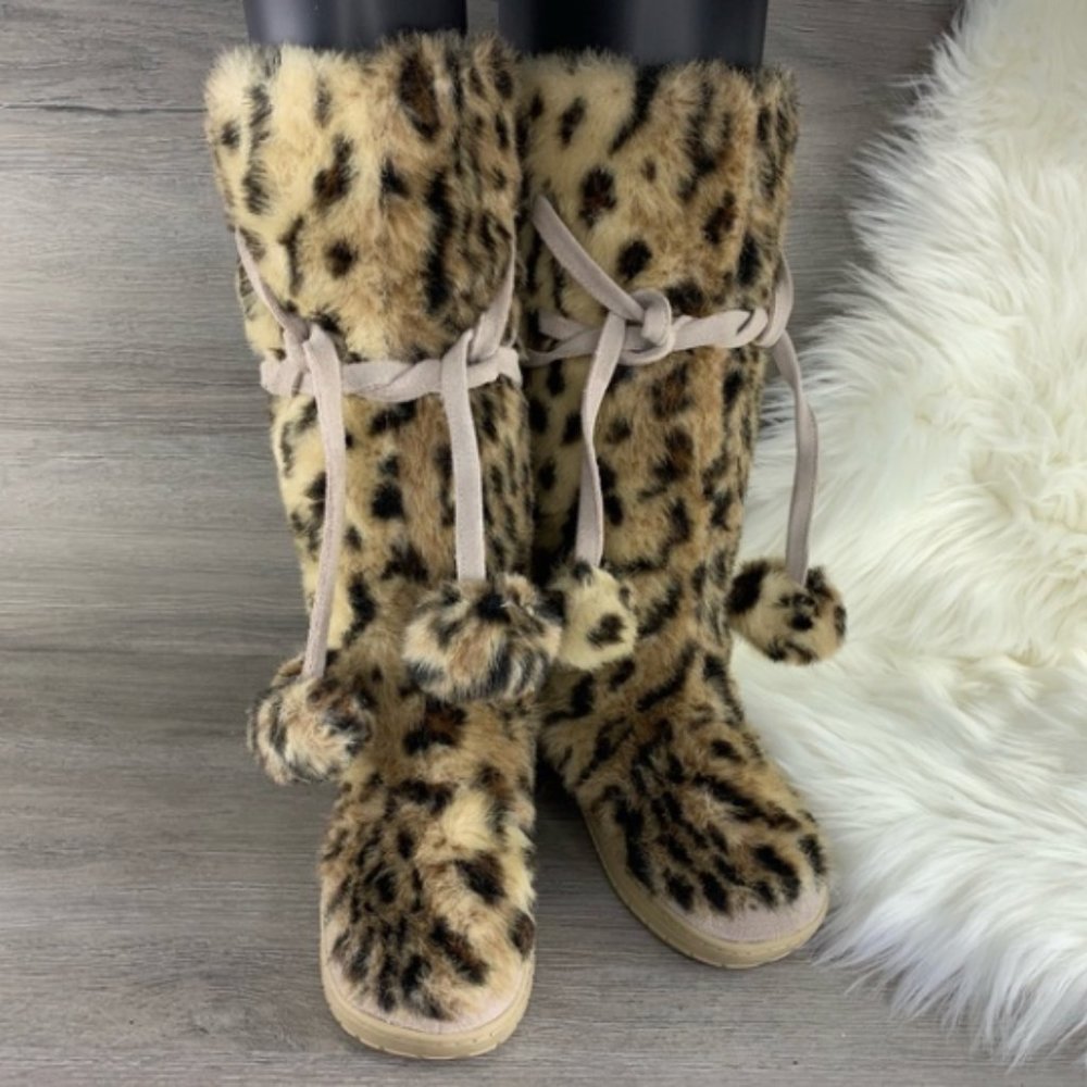 Colin Stuart Faux Fur Leopard Print Boots, Size 11